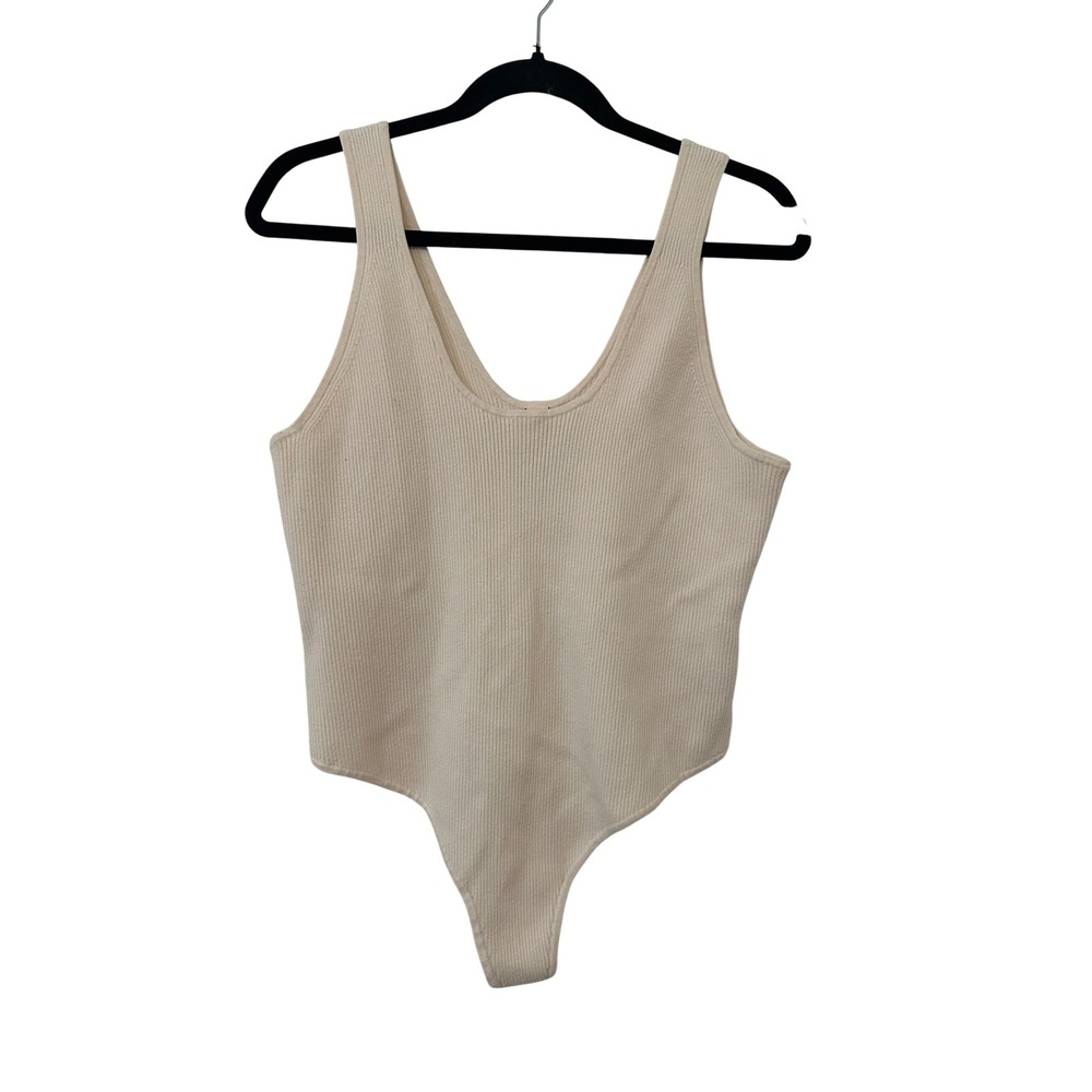 Victorias Secret Ribbed Bodysuit Cream Sleeveless Scoop Neck XXL Layering